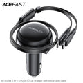 Acefast B13 53W 2-in-1 Car Charger with Built-in Retractable USB-C Cable (65cm), Dual Port Fast Charging (USB-C + USB-A), PD30W Fast Charge for iPhone and Android - Black