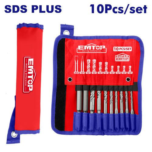  Emtop 10-Piece SDS Plus Hammer Drill Bits and Chisels Set