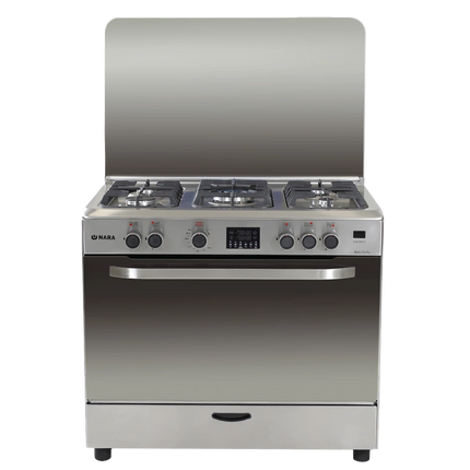Nara Gas Cooker 90 cm 5 Gas Burners  Matt Stainless steel Cast Iron Pan Support