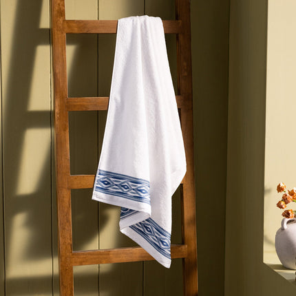 Daine White & Blue Stripe Bath Towel - Soft Luxury