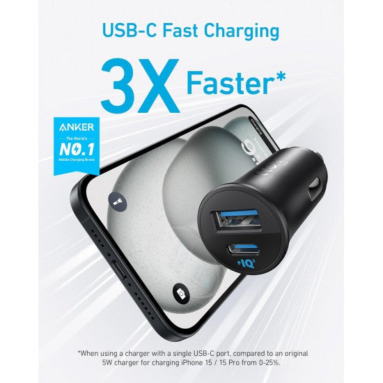 شاحن سيارة Anker صغير الحجم بمنفذين 30W — شحن سريع للمركبة شاحن سيارة Anker صغير الحجم بمنفذين 30W — شحن سريع للمركبة