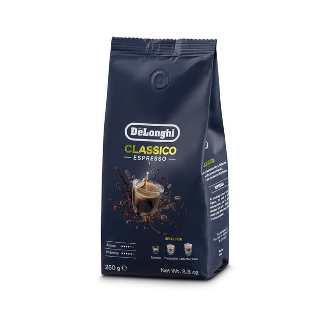 De'Longhi Classico Espresso Coffee Beans - 250g - Medium Roast - 50% Arabica & 50% Robusta Blend - Notes of Cocoa & Caramel - Model DLSC600
