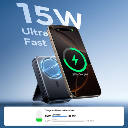 Joyroom JR-PBM11 Qi2 Magnetic Wireless Power Bank - 10000mAh - 22.5W Fast Charging - Certified Qi2 Technology - Built-in Foldable Stand - Digital Display - Black
