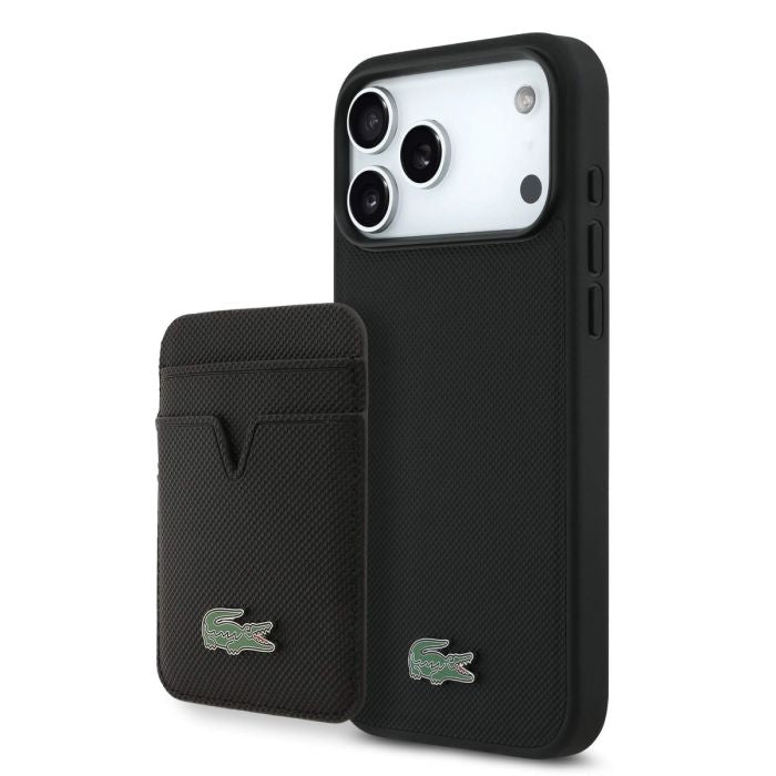 Lacoste Iconic Petit Piqué Logo MagSafe Leather Case for iPhone 17 Pro Max, Premium Protective Cover - Black Lacoste Iconic Petit Piqué Logo MagSafe Leather Case for iPhone 17 Pro Max, Premium Protective Cover - Black