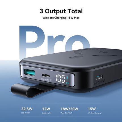 Joyroom JR-PBM11 Qi2 Magnetic Wireless Power Bank - 10000mAh - 22.5W Fast Charging - Certified Qi2 Technology - Built-in Foldable Stand - Digital Display - Black