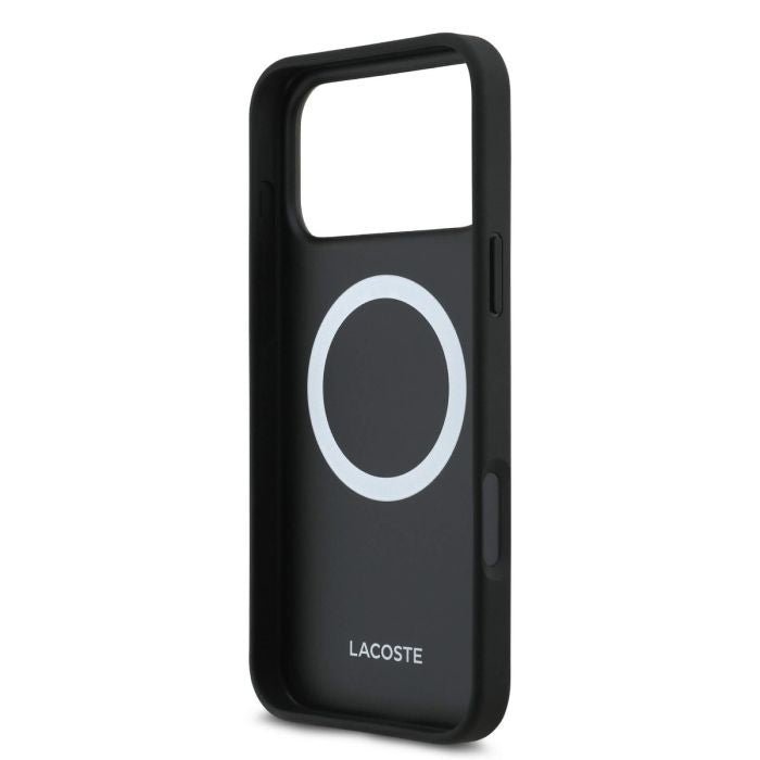 Lacoste Iconic Petit Piqué Logo MagSafe Leather Case for iPhone 17 Pro Max, Premium Protective Cover - Black Lacoste Iconic Petit Piqué Logo MagSafe Leather Case for iPhone 17 Pro Max, Premium Protective Cover - Black