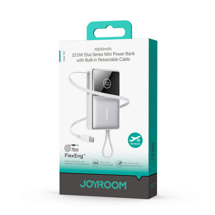 بنك طاقة (باور بانك) جوي رووم (Joyroom) موديل JR-PR1 - سعة 10000 مللي أمبير - قوة 22.5 واط - كابل تايب سي مدمج قابل للسحب - شاشة رقمية 