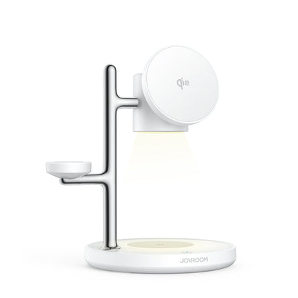 Joyroom JR-W23 4-in-1 Qi2 Certified Wireless Charging Station - 15W Magnetic Fast Charge - Charging Stand for iPhone, Apple Watch, and AirPods - Built-in Night Light - White