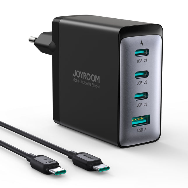 GaN Ultra JR-TCG04EU 100W 3C1A Fast Charger-Black+100W C to C Cable 1.2m-Black (EU)
