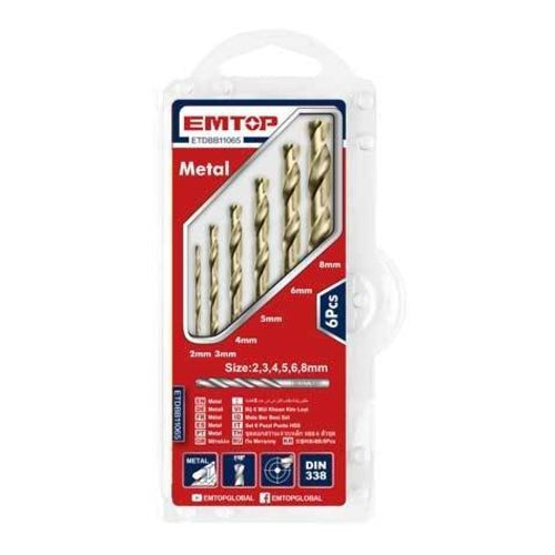 EMTOP HSS Twist Drill Bits Set - 6 Pieces
