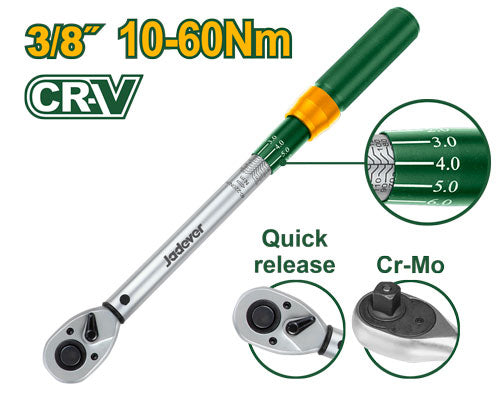 Jadever 3/8″ Preset Torque Wrench – 10–60 Nm
