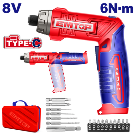 EMTOP 8V 6Nm Lithium-Ion Cordless Screwdriver Kit