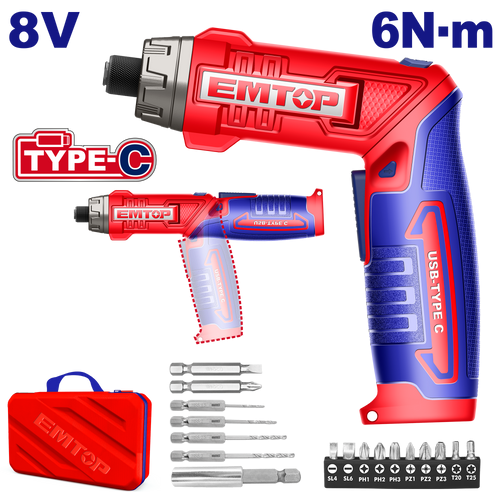 EMTOP 8V 6Nm Lithium-Ion Cordless Screwdriver Kit