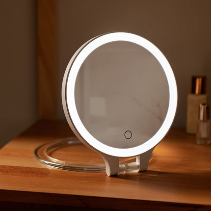 Double-Sided Makeup Mirror with Magnification - White
