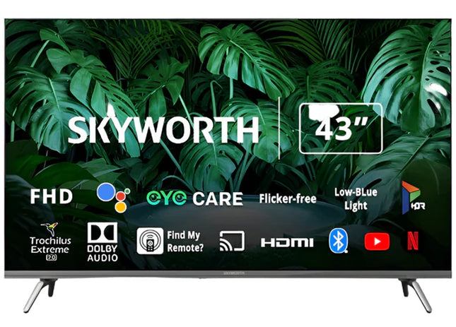 11.14.53.0086SkyworthSkyworth 43‑inch FHD Frameless Android TV with Dolby Audio & Chromecast