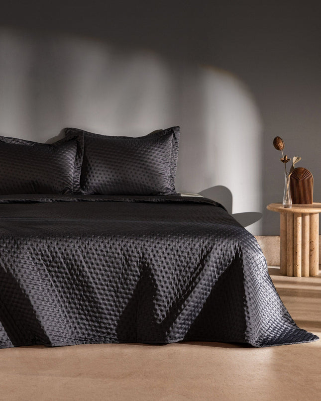 Arles Satin Bedspread in Anthracite - Textured Luxury