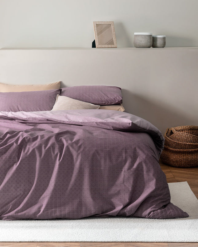 Odette King Size Ranforce Cotton Duvet Cover Set Damson