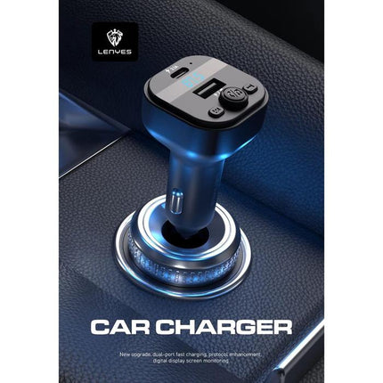 شاحن سيارة وجهاز بث لينييس (Lenyes) موديل CA812 - بلوتوث 5.3 - منفذين شحن USB و Type-C PD - ميكروفون للمكالمات - إضاءة RGB - لون أسود