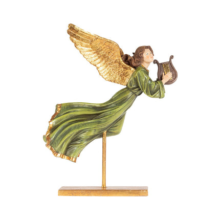 Vienne Musical Angel Figurine Green Gold Pedestal