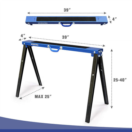 Workpro Adjustable Folding Sawhorse – Heavy-Duty Steel, 1 Pair – view 4