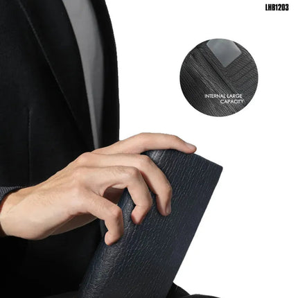 Lenyes LHB1203 Slim Leather Pouch - Elegant Handheld Organizer - Premium Black Finish - Multi-Purpose Storage - Durable Zipper Closure