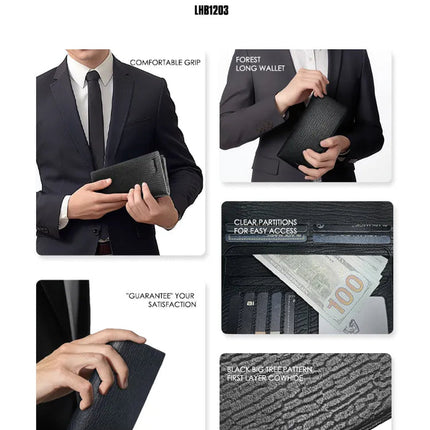 Lenyes LHB1203 Slim Leather Pouch - Elegant Handheld Organizer - Premium Black Finish - Multi-Purpose Storage - Durable Zipper Closure