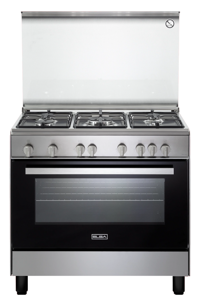 Elba Gas Cooker 90 cm Stainless Steel Enamelled Steel Pan Supports 5 gas burners