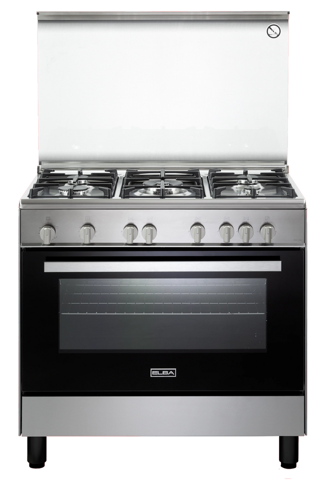 Elba Gas Cooker 90 cm Stainless Steel Cast iron pan supports 5 gas burners Full Safety