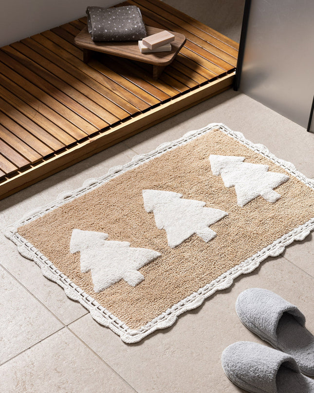 Lumièrematin White/Beige Plush Bath Mat