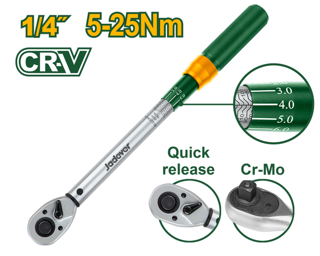Jadever 1/4″ Preset Torque Wrench – 25 Nm