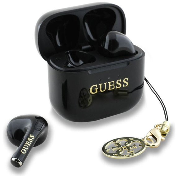 سماعات جيس (Guess) لاسلكية TWS بمظهر لامع مع شعار كلاسيكي وتعليقة أنيقة - أسود وزهري سماعات جيس (Guess) لاسلكية TWS بمظهر لامع مع شعار كلاسيكي وتعليقة أنيقة - أسود وزهري