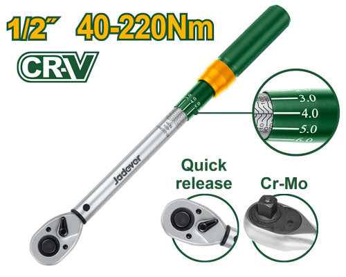 Jadever 1/2″ Preset Torque Wrench – 40–220 Nm