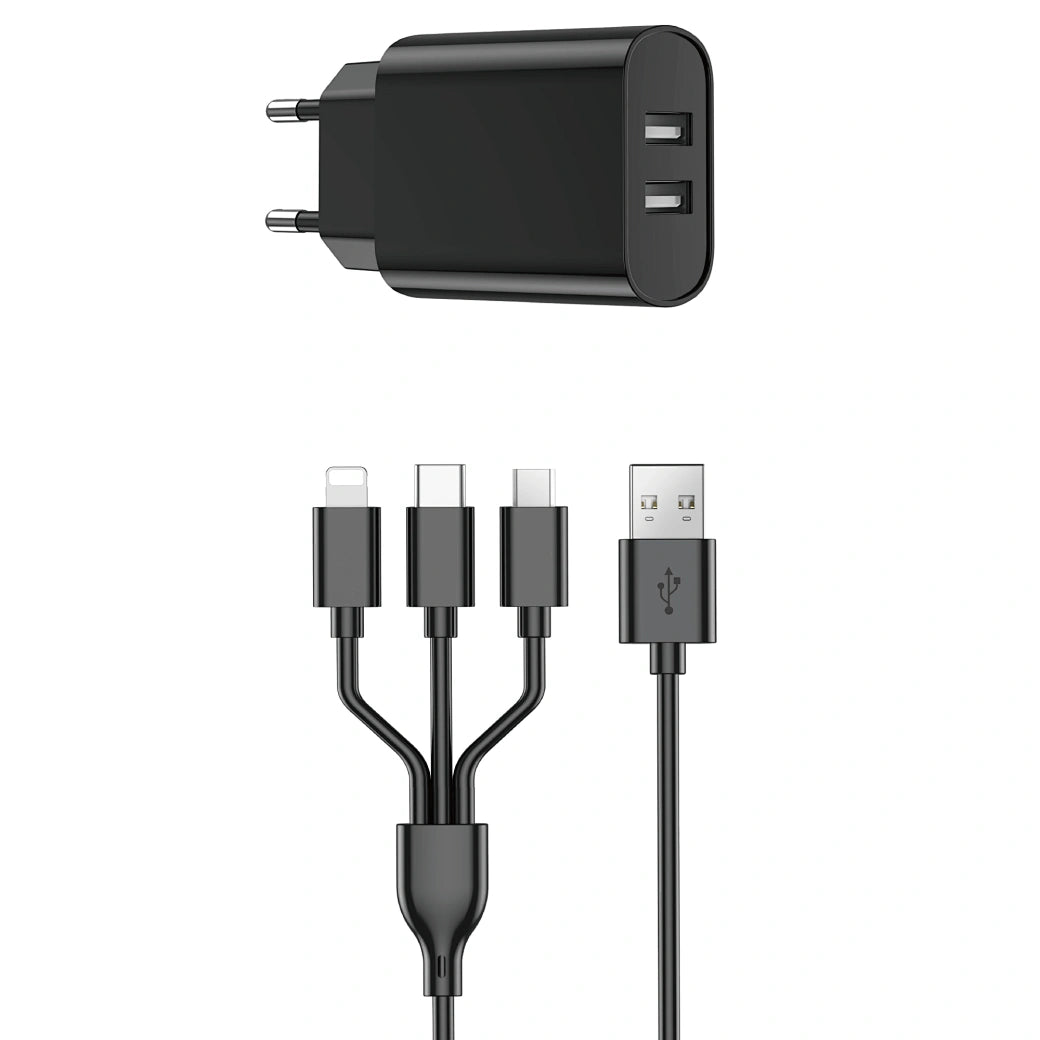 مجموعة شاحن WiWU ثنائي USB + كابل 3 في 1 مجموعة شاحن WiWU ثنائي USB + كابل 3 في 1