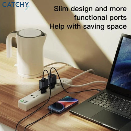 Yesido MC27 Multi-Function Power Strip, 4 Universal AC Outlets & 4 USB Ports (PD + QC 3.0), 3250W High Power Extension Lead with Surge Protection -  White