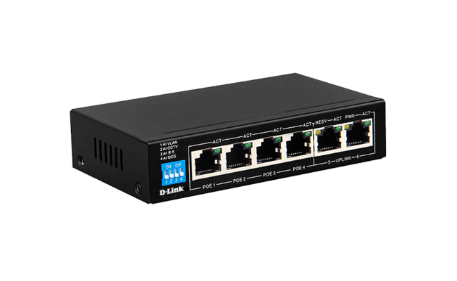 سويتش Gigabit PoE+ بستة منافذ مع 4 منافذ PoE ومنفذين للربط العلوي سويتش Gigabit PoE+ بستة منافذ مع 4 منافذ PoE ومنفذين للربط العلوي