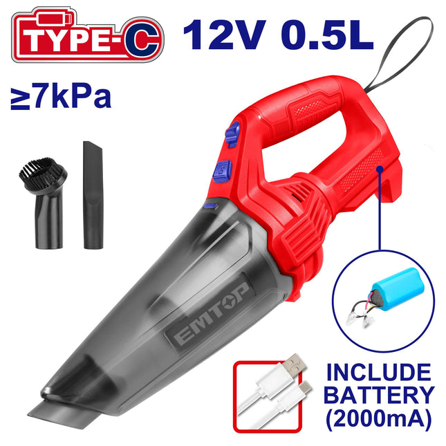 EMTOP 12V Cordless Handheld Vacuum Cleaner