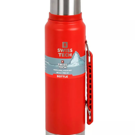 SWISS+TECH 40oz/1200ml Stainless Steel Vacuum Bottle – Red