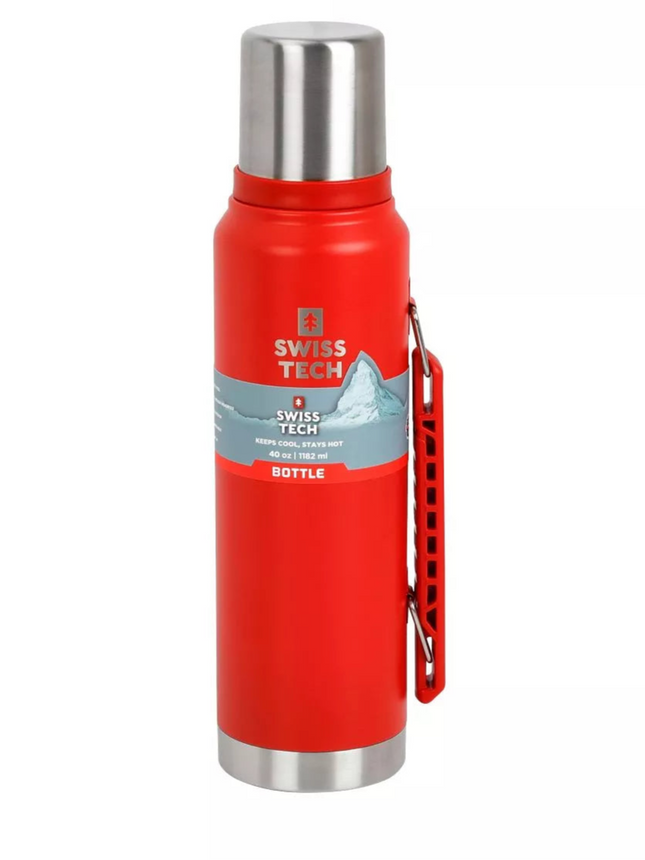 SWISS+TECH 40oz/1200ml Stainless Steel Vacuum Bottle – Red