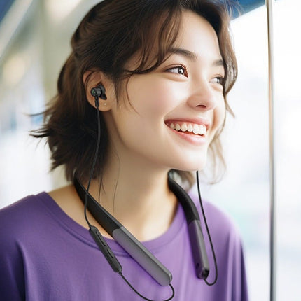 سماعة أيس فاست (Acefast N1) لاسلكية حول الرقبة مع ميزة تقليل ضوضاء المكالمات (ENC)، صوت ستيريو HiFi وبطارية تدوم حتى 20 ساعة - أسود