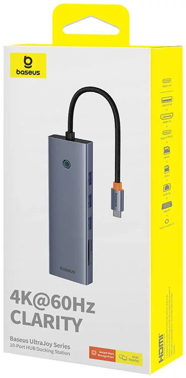 موزع منافذ باسوس الترا جوي (Baseus UltraJoy) نظام 10 في 1 - منفذ USB-C إلى HDMI 4K و VGA - شحن سريع 100 واط PD - منفذ إيثرنت Gigabit - قارئ بطاقات SD/TF - مخرج صوت 3.5 ملم موزع منافذ باسوس الترا جوي (Baseus UltraJoy) نظام 10 في 1 - منفذ USB-C إلى HDMI 4K و VGA - شحن سريع 100 واط PD - منفذ إيثرنت Gigabit - قارئ بطاقات SD/TF - مخرج صوت 3.5 ملم