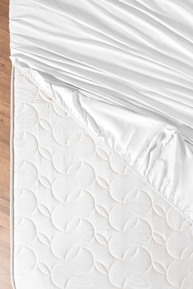 Ciel Cotton Sateen Fitted Sheet Double Bed White