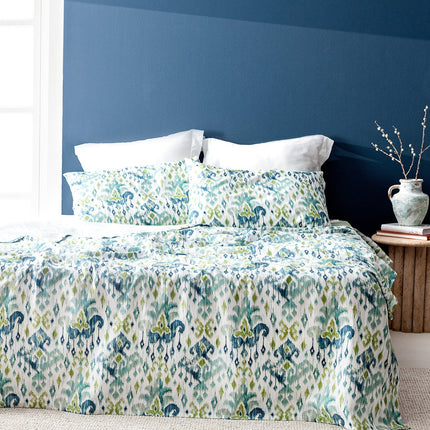 Desire King Size Cotton Card Printed Coverlet Set Mint Green