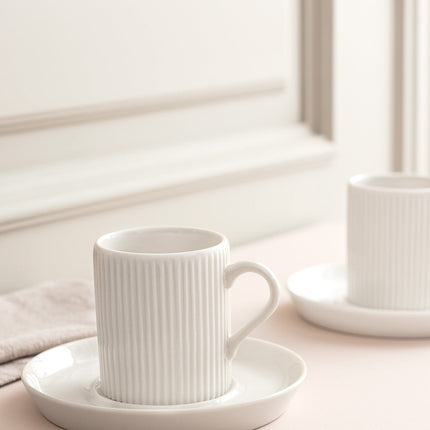 Ligne White Coffee Cup Set - 2 Piece Porcelain Cups