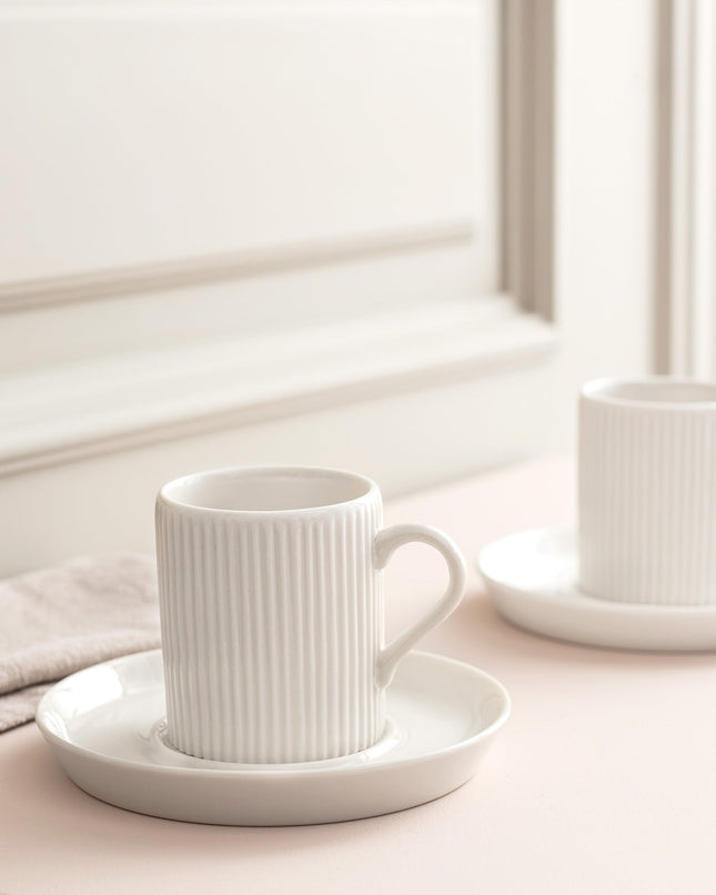Ligne White Coffee Cup Set - 2 Piece Porcelain Cups