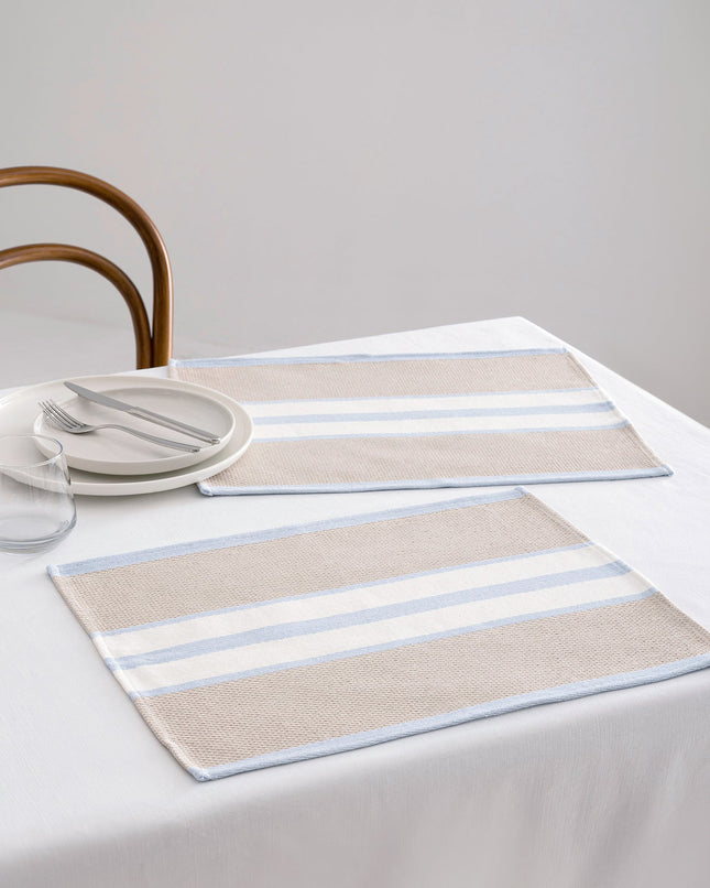 Wendie Two-Piece Placemat Set Light Blue & Beige