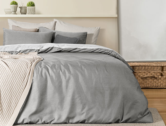 Cher Gray Printed Double Duvet Cover Set - Ranforce