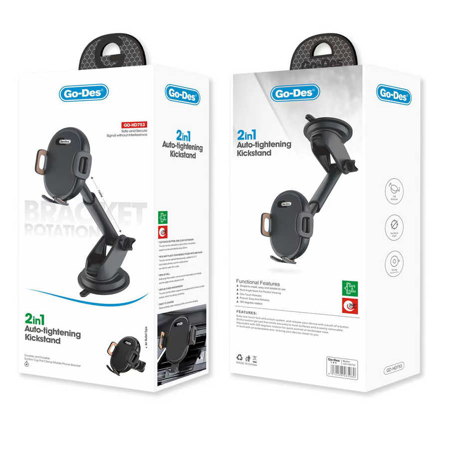 حامل هاتف بتقنية التثبيت التلقائي 2 في 1 GD-HD753 حامل هاتف بتقنية التثبيت التلقائي 2 في 1 GD-HD753