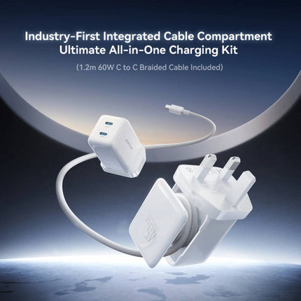 رأس شاحن جداري جوي رووم (Joyroom) موديل JR-TCL05 - قوة 45 واط GaN - منفذين تايب سي (Type-C) - كفالة 18 شهراً - لون أبيض