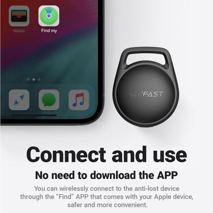 Acefast T8 Smart Bluetooth Tracker, Apple Find My Compatible (MFi), Anti-Lost Key Finder & Bag Tracker, Global Positioning & Siri Support - Black