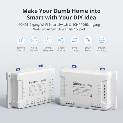 4CHPRO SONOFF 4CHR3 & 4CHPROR3 4-gang Wi-Fi Smart Switch with RF Control